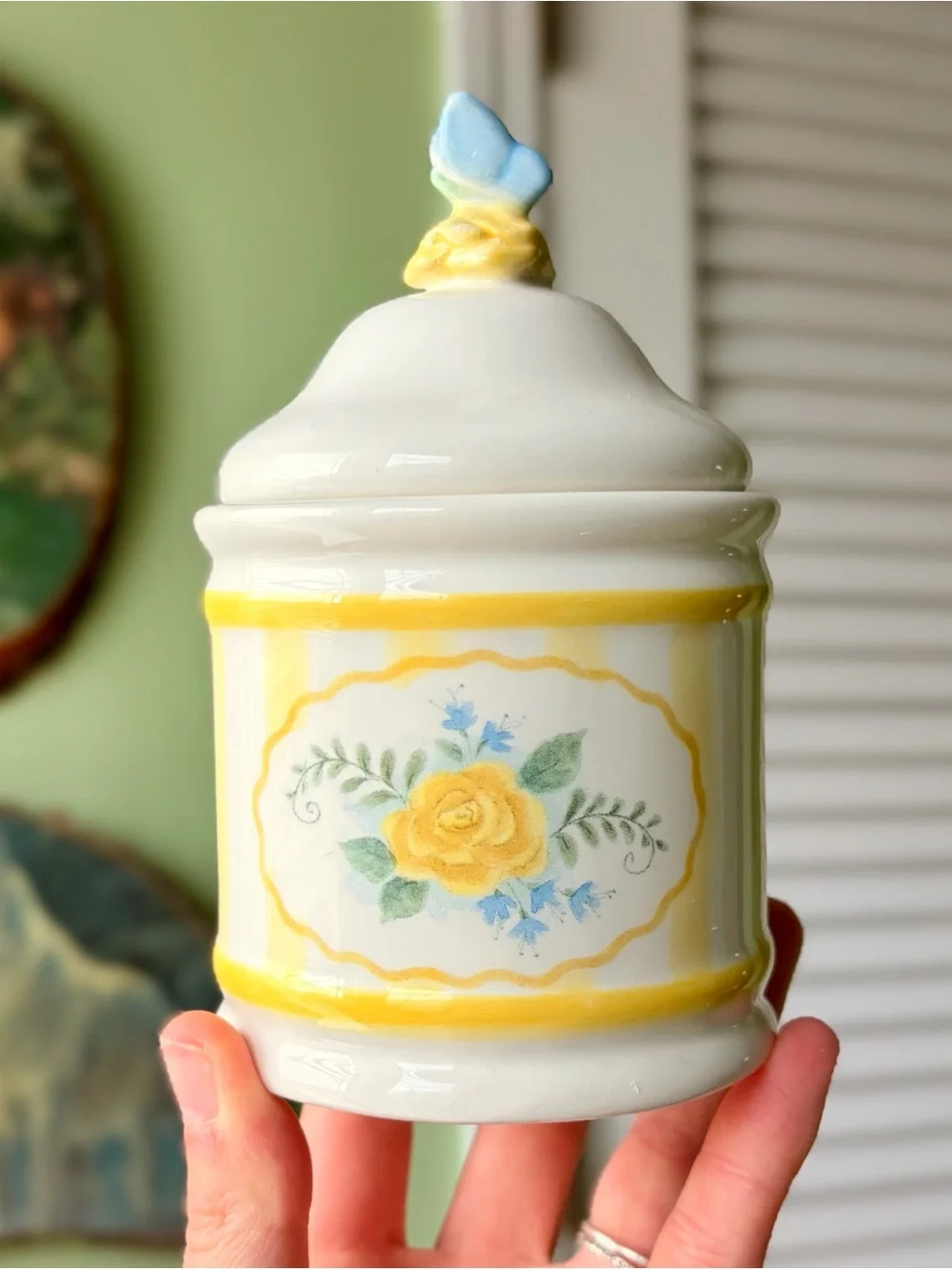 Ceramic Butterfly Floral Ceramic Jar with Lid Candle By Demdaco